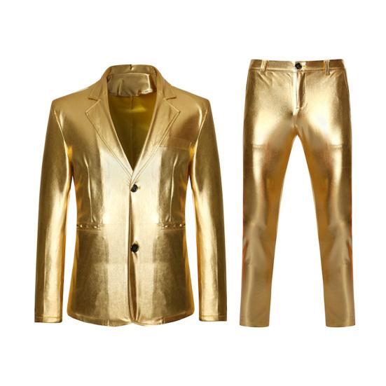 2 Teile/satz Männer Anzug Mantel Hosen Set Revers Langarm Einreiher Anzug Jacke Lange Hosen Set Goldene Prägung Business Anzug XXXL goldgelb