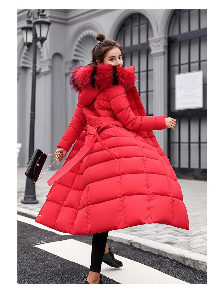 Winter Damen Baumwollmantel Verlängerter großer Pelzkragen Damen Baumwollmantel Verdickter langer Damen Daunen Baumwollmantel Damen 2XL rot