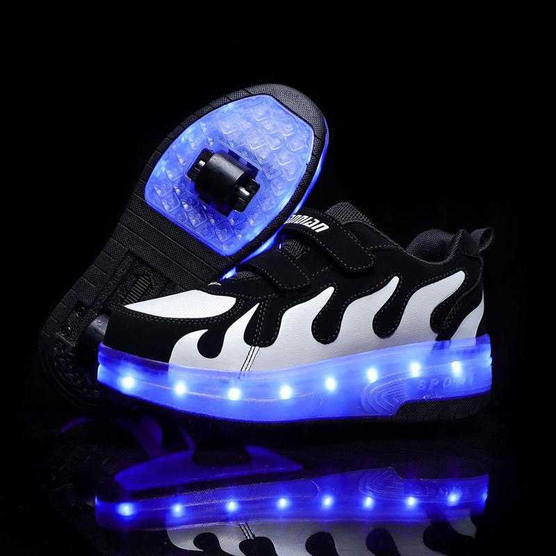 Zwei Räder Kinder LED Licht Rollschuhe Für Kinder Jungen Mädchen Leuchtende Sneaker Skateboard USB Aufladung 36(insole 23cm)