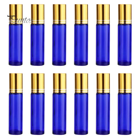 3/12 Stück ätherische Öl-Rollerperlenflaschen, nachfüllbare leere Klarglasflasche mit Edelstahl-Rollerkugeln für Parfüm, Kosmetik, Lotion, ätherisches Öl 12pcs blau