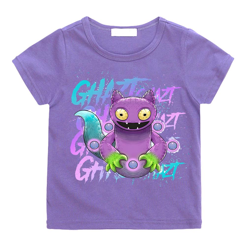 Cartoon My Singing Monsters T-Shirts Sommer Jungen Mädchen Baby T-Shirts Kurzarm Niedliche Kinderkleidung Kinderkleidung T-Shirts Oberteile 130 violett