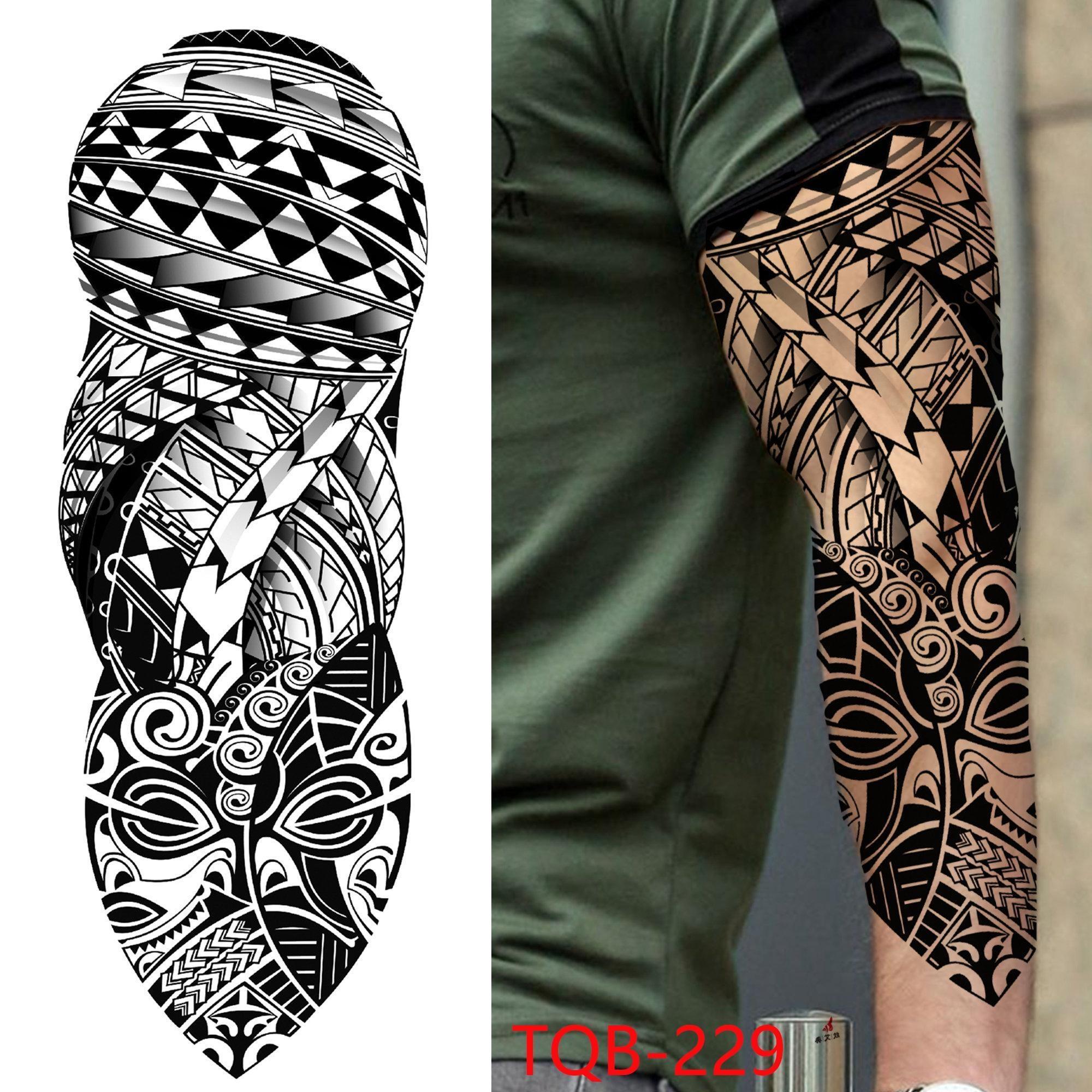1 STÜCK 480*170 MM Temporäre Tattoo-Ärmel Für Männer Frauen Super Großer Kompass Wolfskopf Auge Gefälschte Löwengott Feder Tattoo Vollen Arm Tattoo Aufkleber TQB-229