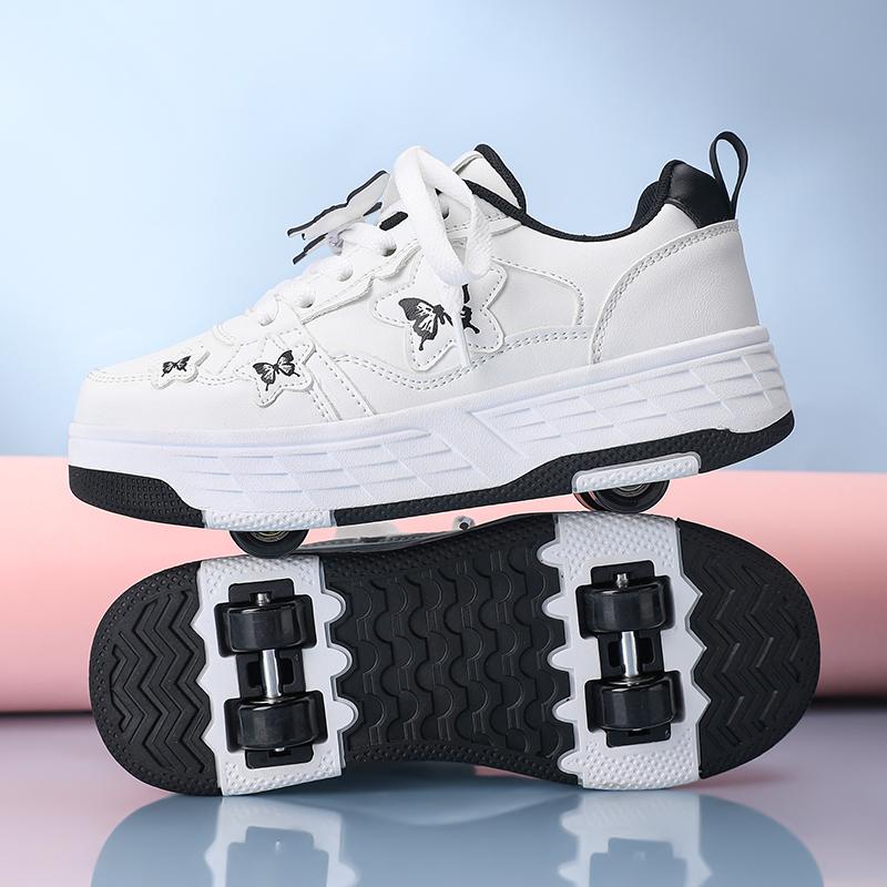 29-40 Kinder Vierrad Sportstiefel Rollschuhlaufen Abnehmbare Studenten Schlittschuhe Sportschuhe Mädchen Schlittschuhe 39 weiß/schwarz