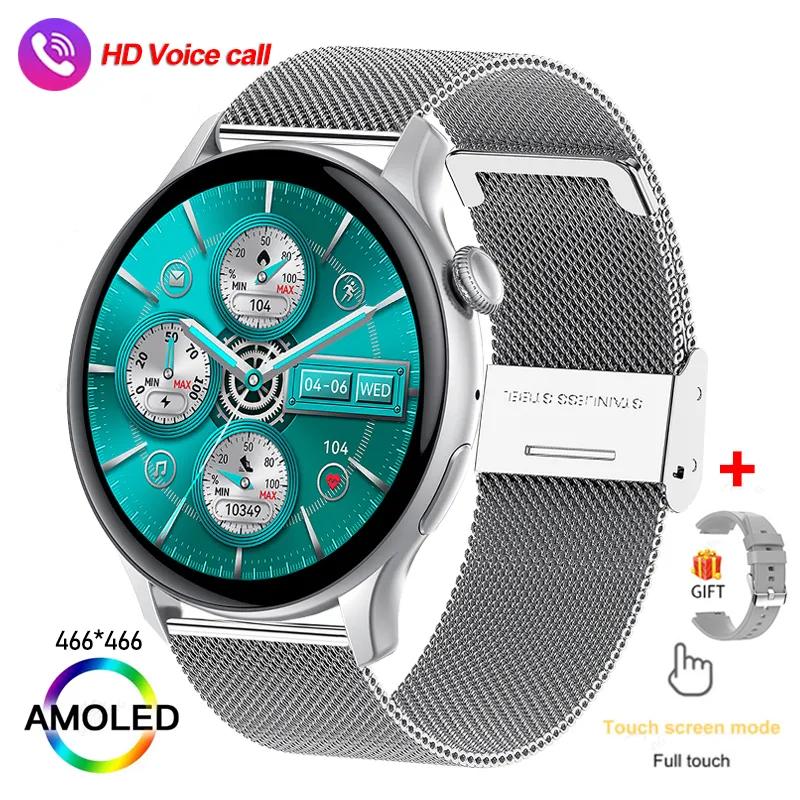 SACOSDING 2024 Neue Damen-Smartwatch, 466 x 466 AMOLED, 1,43 Zoll Bildschirm, NFC, Herzfrequenz, Blutdruck, Bluetooth-Anruf, IP68, wasserdicht, Weltzeituhren Mesh silber