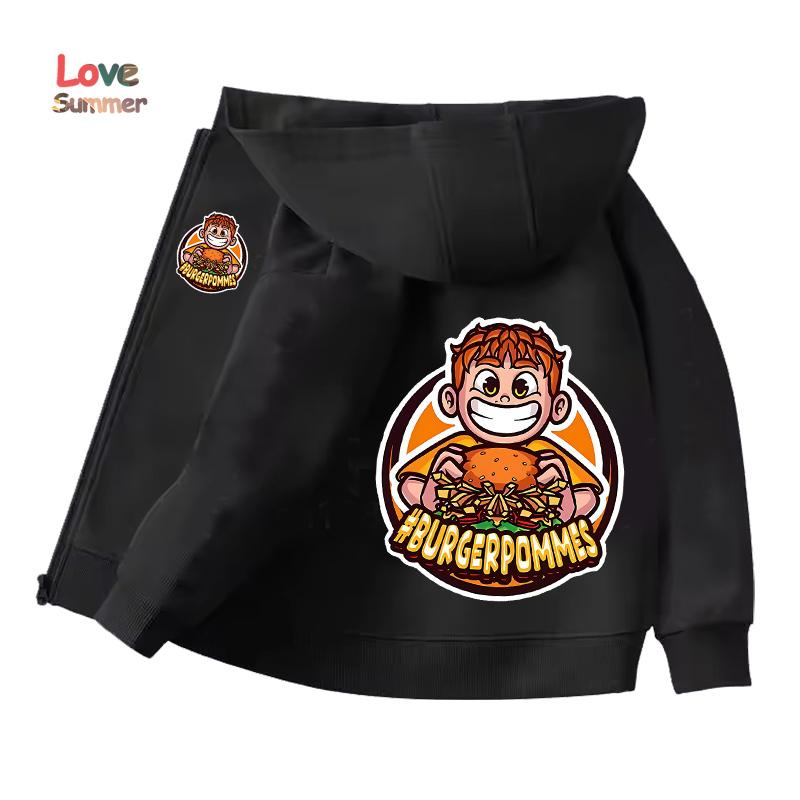 Burger Pommes Icrimax Kinder Cardigan Jacke Anime Cartoon Windjacke Mit Kapuze Frühling Herbst Lässig Dünne Oberbekleidung Kinderkleidung Geschenk 130