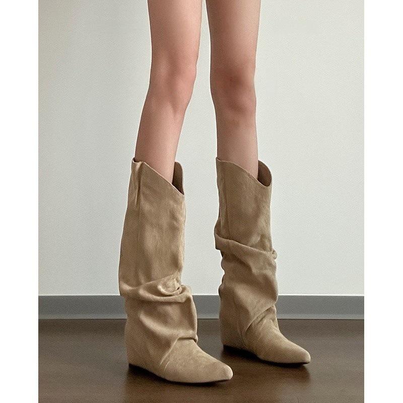 Braune Western-Cowboy-Stiefel Vielseitige Wasteland-Wind-Stiefel Damen mit innerer Absatzhöhe und Skinny Retro-Stiefel 40 apricot