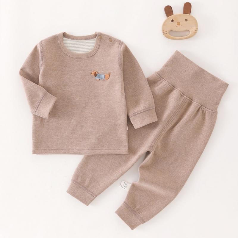 2 Stück/Set Herbst Winter Thermounterwäsche Anzug Babykleidung Sets Jungen Mädchen Schlafanzug Sets Baby Warme Nachtwäsche Bonbonfarben Kinderkleidung 90 khaki