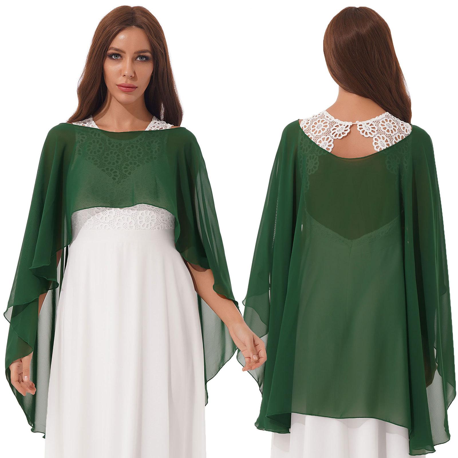 Damen-Chiffon-Achselzucken-Schal, Hochzeits-Umhang-Schal, Braut-Tücher, Wickeltücher für Abendkleider One Size dunkelgrüne