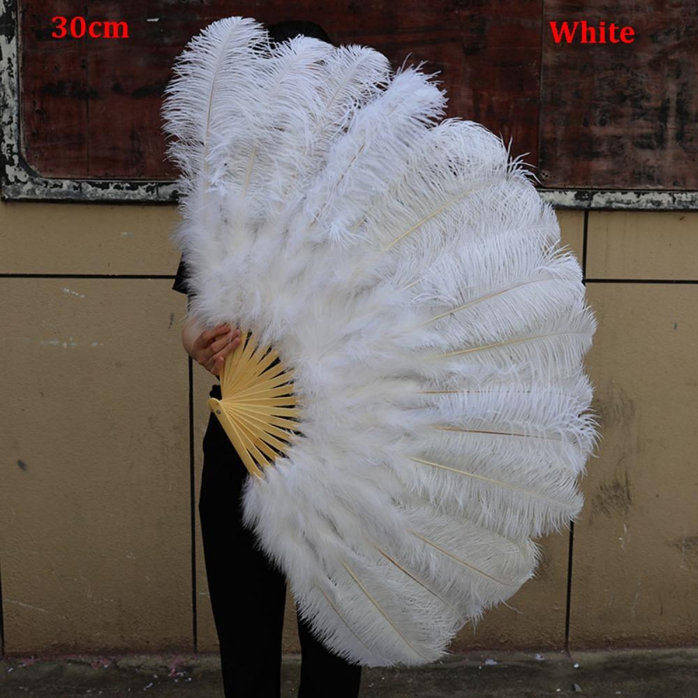 Großer roter Strauß Faltfächer 12 Rippen Karneval Bauchtanz Bühnenfächer Handfächer Federfächer 30cm White