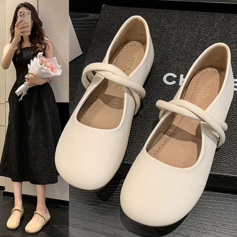 Mode Weichsohle Runde Zehenpartie Damen Flats Frühling Sommer 2025 Neue Mode Vielseitige Kleine Lederschuhe Zapatos De Mujer Tendencia 40 weiß