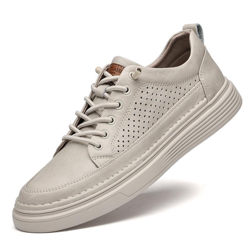 Britischer Stil aus echtem Leder für Herren, Trend, bequeme Freizeitschuhe, Mokassins, flache Herrenschuhe 45 beige