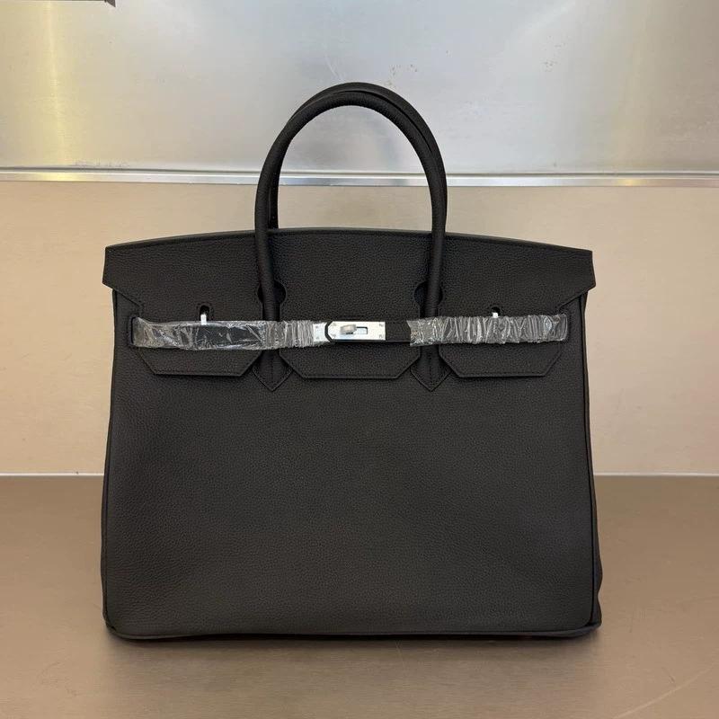 ML2024 Neue Top Layer Rindsleder 40cm Platin Tasche Große Tasche Handtasche Echtes Leder Damen Tasche 40x20x31cm silber/schwarz