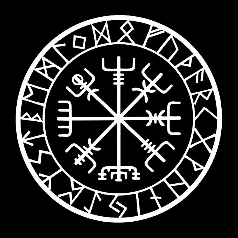 CK20807# Wikinger-Schutz, Runen, Vegvisir, Kompass, Meval, Autoaufkleber, Vinyl-Aufkleber, wasserfeste Dekoration 20x20cm weiß