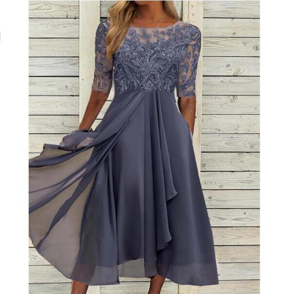 HNXC Damenmode Sommer Frühling Einfarbig Druck Kurzarm O-Ausschnitt Freizeitkleider L violett