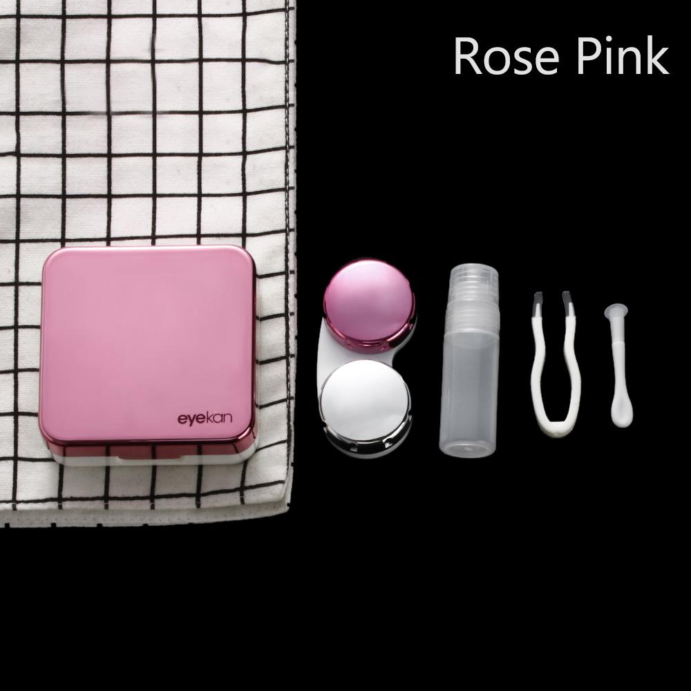 Neue Mode Kontaktlinsen Box ABS Kunststoff Quadratischen Spiegel Objektiv Fall Reise Container Halter Lagerung Einweichen Box Fall rose rosa