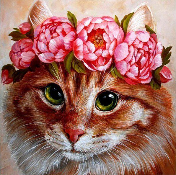 Diamantmalerei Tier Katze Diamantstickerei Tier Blume Kreuzstich 30x30CM