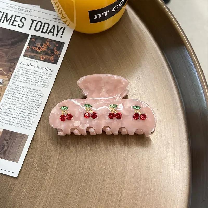 Vintage 8cm Obst Kirsche Kristall Haar Klaue für Frauen Koreanische Elegante Acetat Kralle Clip Beliebte Haar Fänge Haar Zubehör rosa