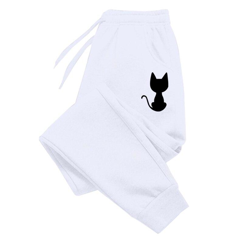 Süße Katze bedruckte Damen-Jogginghose aus Baumwolle, lange Hose, Joggerhose, Sport, Fitness, solide Jogginghose XL weiß