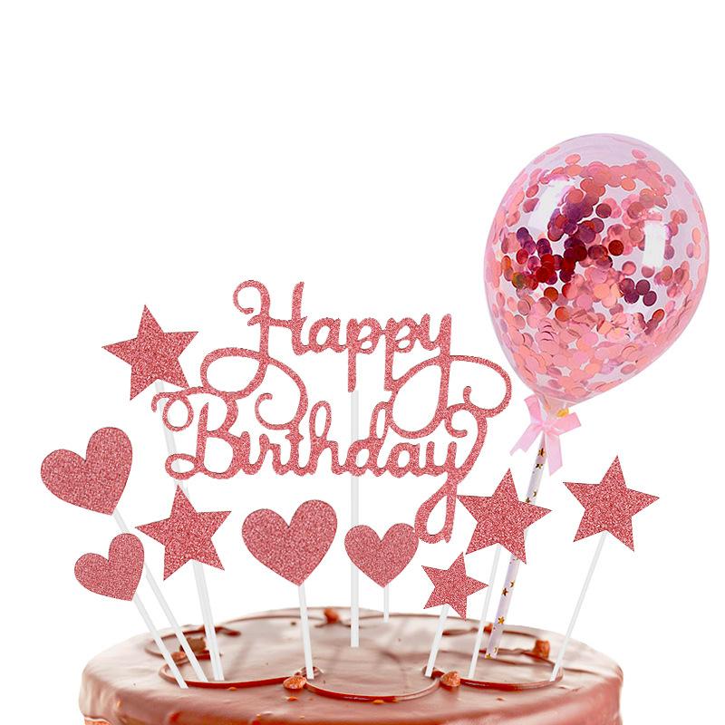 11 teile/satz Glitter Alles Gute Zum Geburtstag Kuchen Dekoration Schöne Kinder Geburtstag Flagge Konfetti Ballon Kuchen Topper Junge Mädchen Baby Dusche hochzeit Dekor Liefert rosa