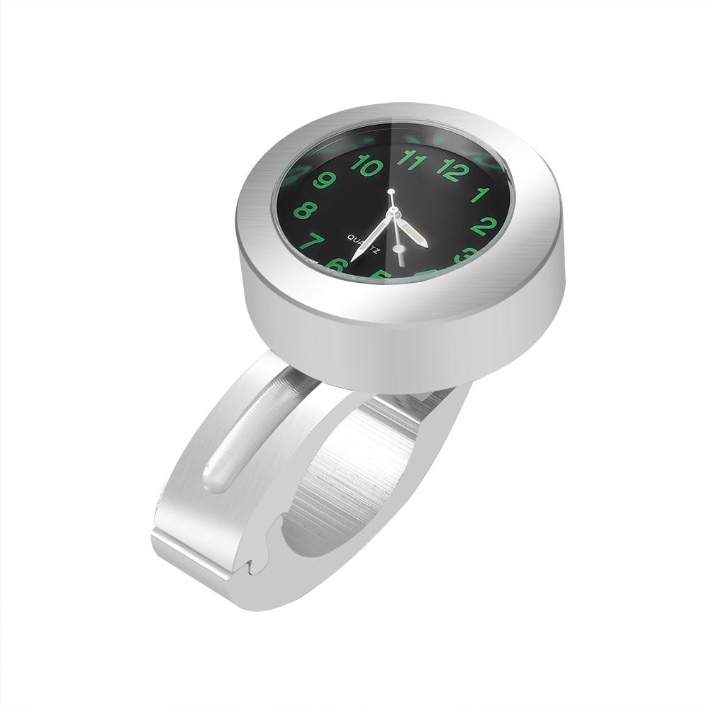 Motorrad-Lenkeruhr, leuchtende Motorrad-wasserdichte Uhr, Nachtlicht, Zifferblatt, Fahrrad-Lenkeruhr silber