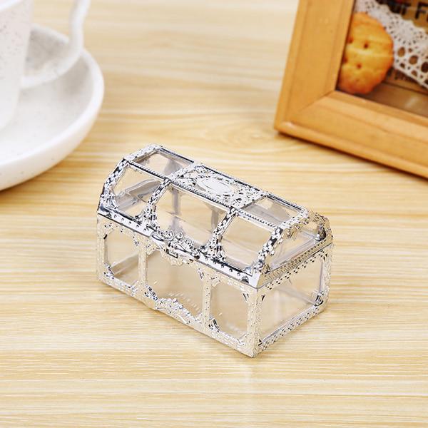 Gold Silber Transparent Pirate Schatz Aufbewahrungsbox Süßigkeiten Schmuckstück für Schmuck Kristall Edelstein Schmuckkästchen Halter Organizer Ohr 7.4x5.2x5cm silber