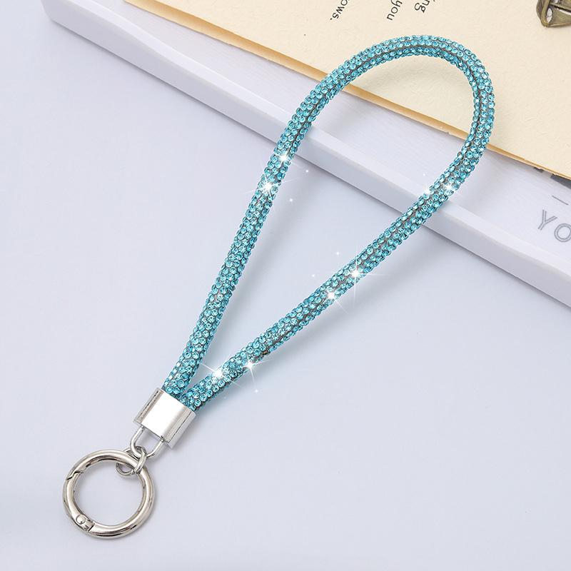 Luxuriöse Handy-Kristall-Handschlaufe Glitzer Strass Handy-Lanyard Schlüsselanhänger Hängendes Anti-Verlust-Seil blau