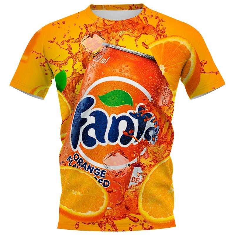 Mode Cooles Gelbes T-Shirt Fanta Getränk Bier 3D Gedruckter Stil Lässig Schnelltrocknendes T-Shirt Rundhals Herren Tops S