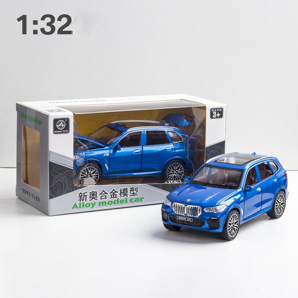1:32 Kompatibel für BMW X5 SUV Modellauto-Spielzeug, Zinklegierung, zurückziehbares Spielzeugauto mit Ton und Licht für Kinder, Jungen, Mädchen, Geschenk 1:32-Size:16.5*7.5*6.5cm blau