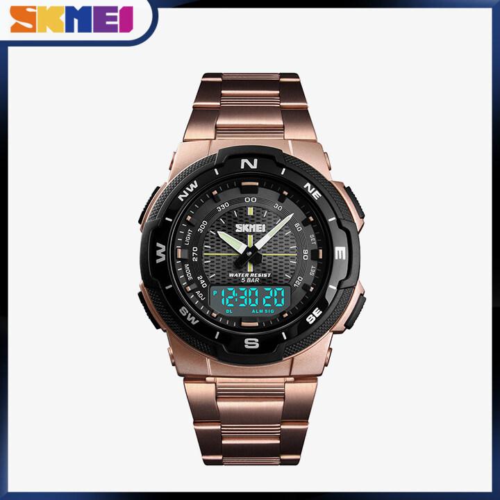 SKMEI Neue Männer Mode Sport Uhren Casual Wasserdichte Uhr Multifunktions Edelstahl Dual Display Digitale Armbanduhren Männlich Uhr 1370
