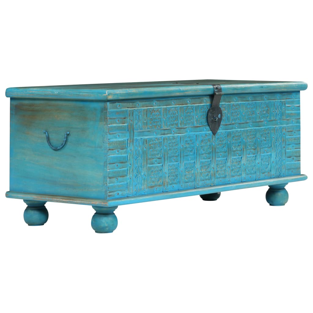 Vidaxl Truhe aus massivem Mangoholz, Blau, 100 x 40 x 41 cm