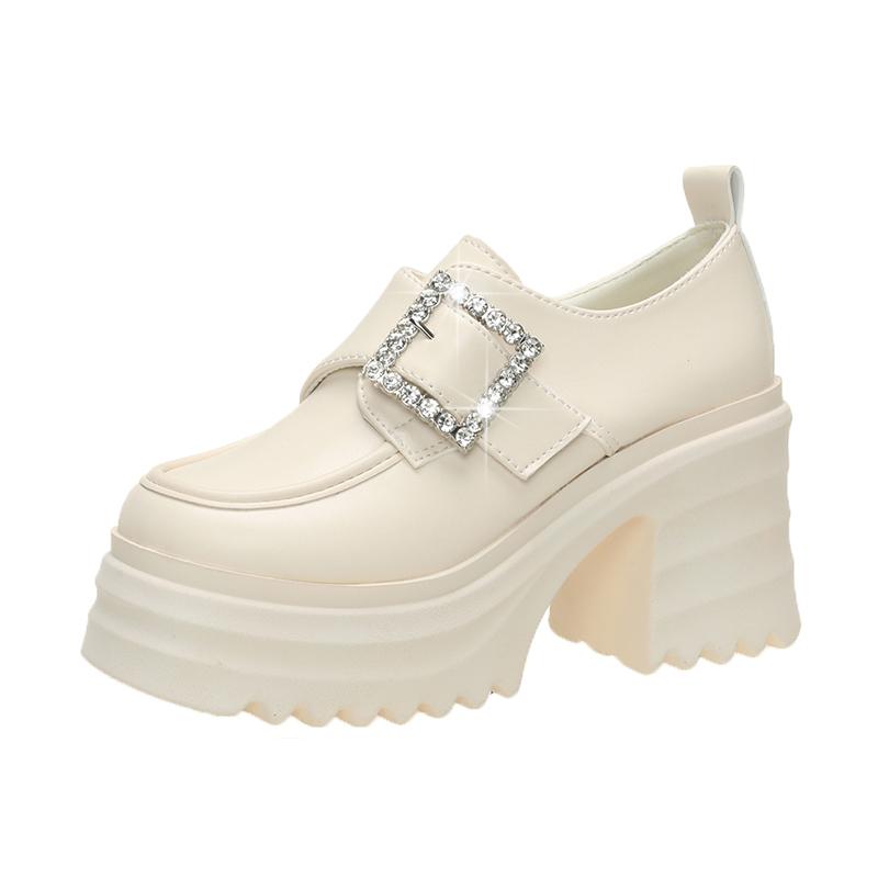 Schuhe Damen Mode Schnallenriemen Damen High Heels Plateau Lässige Pumps Damen Kristall Runde Zehenpartie High Heels Schuhe Damen 38 beige