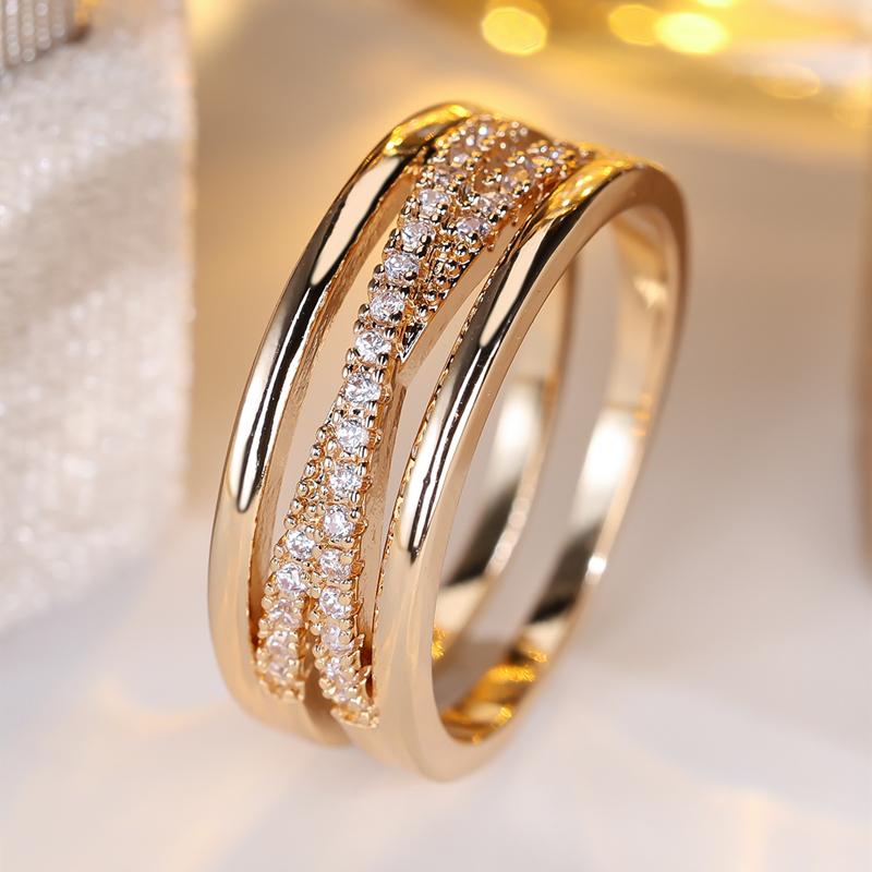 Schlichter roségoldfarbener Kreuzring für Damen und Herren, schillernder CZ-Zirkon-Ring in X-Form, Modeschmuck 10 gold