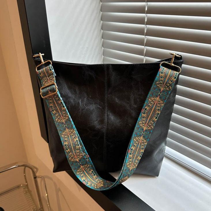 Vintage Umhängetasche für Frauen PU Leder Eimer Tasche Luxus Stil Umhängetasche Dame Messenger Bag Einkaufstasche Geldbörse schwarz