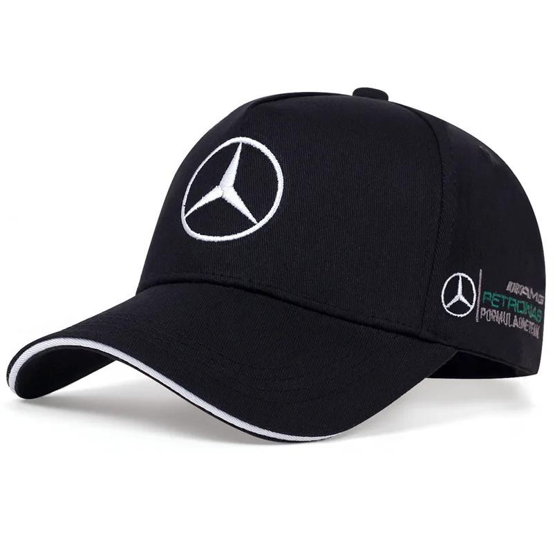 Autoaufkleber 2025 Heiß Für Benz Auto Entenschnabel Kappe Für Mercedes benz 3D Hut Auto MOTO GP Racing F1 Baseballkappe Hut Verstellbar Cas schwarz