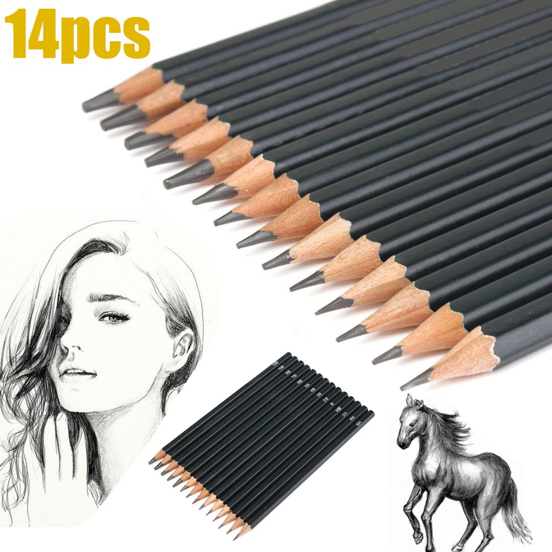14-teiliges neues Skizzen- und Zeichenstift-Set 12B 10B 8B 7B 6B 5B 4B 3B 2B 1B HB 2H 4H 6H