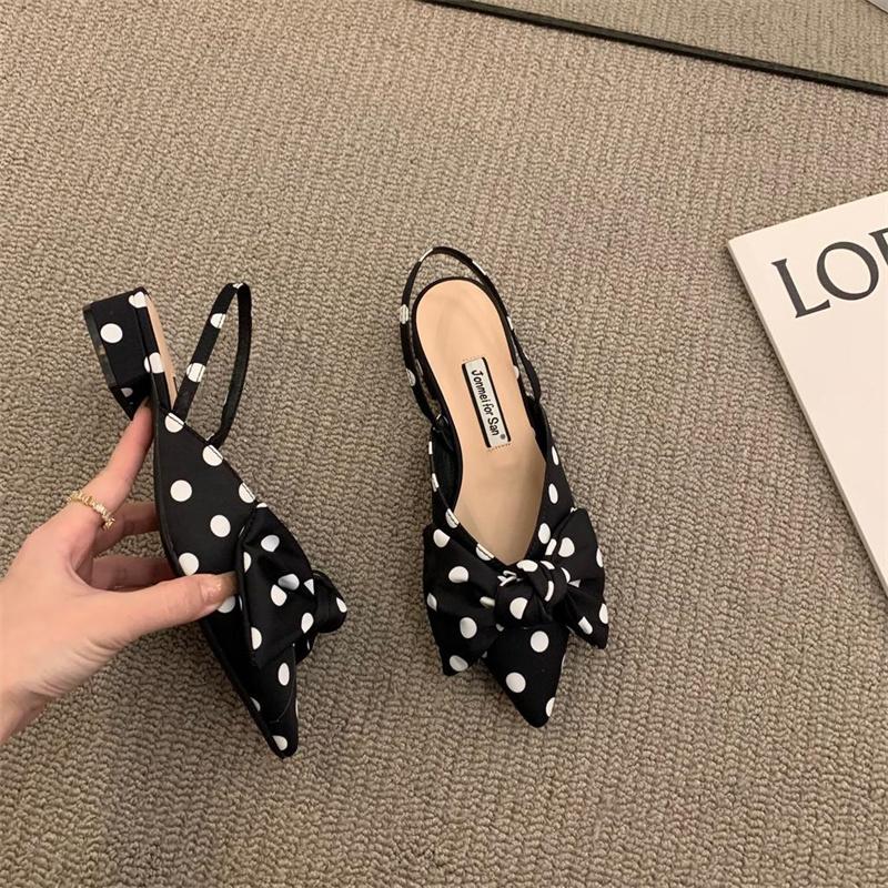 Bogen Sandalen Frauen Sommer Spitz Niedrigen Absatz Sandalen Frauen Mode Baotou Dünnen Riemen Sandalen High Heels Alias 39 schwarz