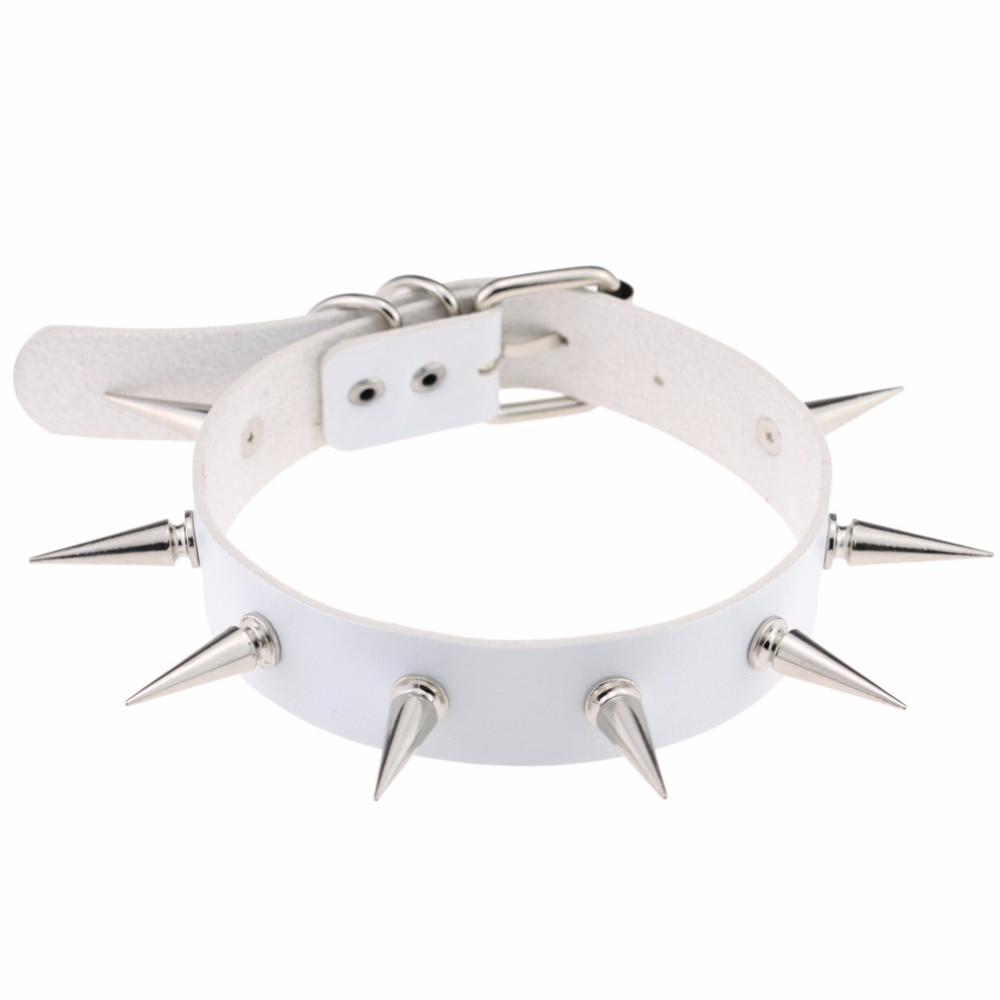 Schwarzer Spike-Halsband, Gürtelkragen, Damen-Pu-Leder, Goth-Halskette, Chocker, Gothic-Schmuck weiß