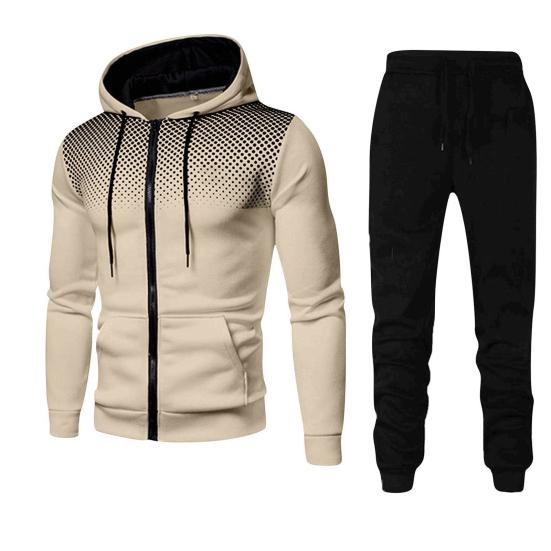 2Stk/Set Herren Sportanzug Kordelzug Kapuzenpullover Langarm Oberteile Elastische Taille Hosen Set Fitness Outfit Übung Freizeitkleidung M khaki