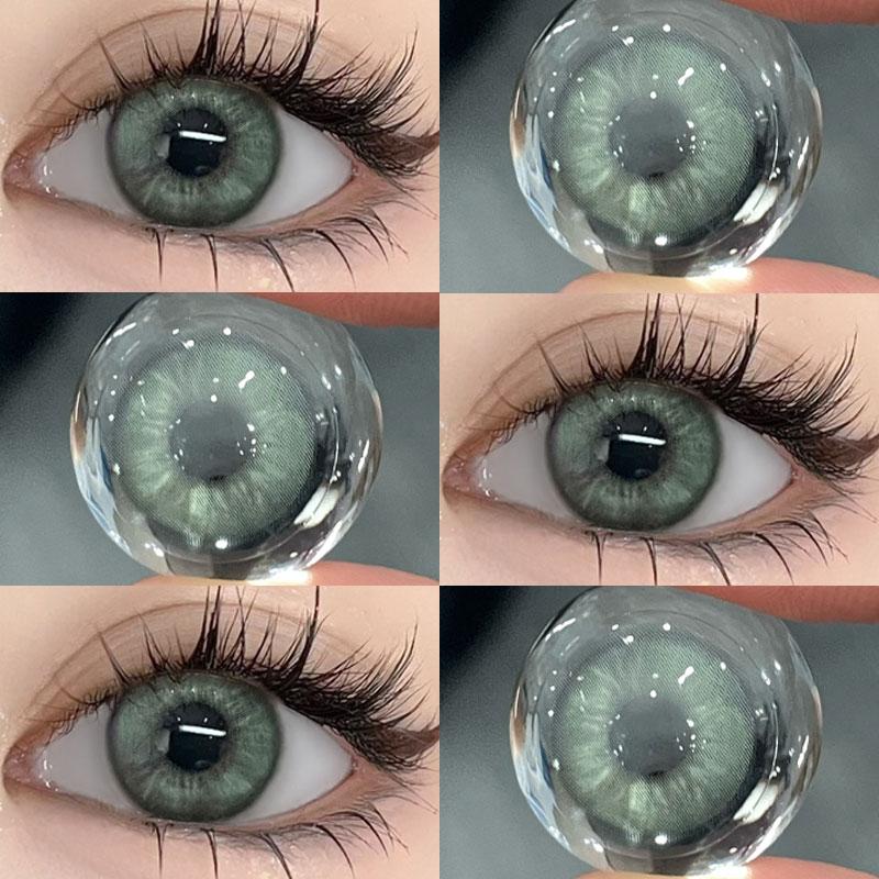 Mill Creek 1 Paar natürliche dunkelgraue Kontaktlinsen, große Augen, extra große Augen, 14,0/14,2/14,5 mm, großer Durchmesser, weiche Hydrogel-Kontaktlinsen, Güteklasse 0 meergrün dunkel