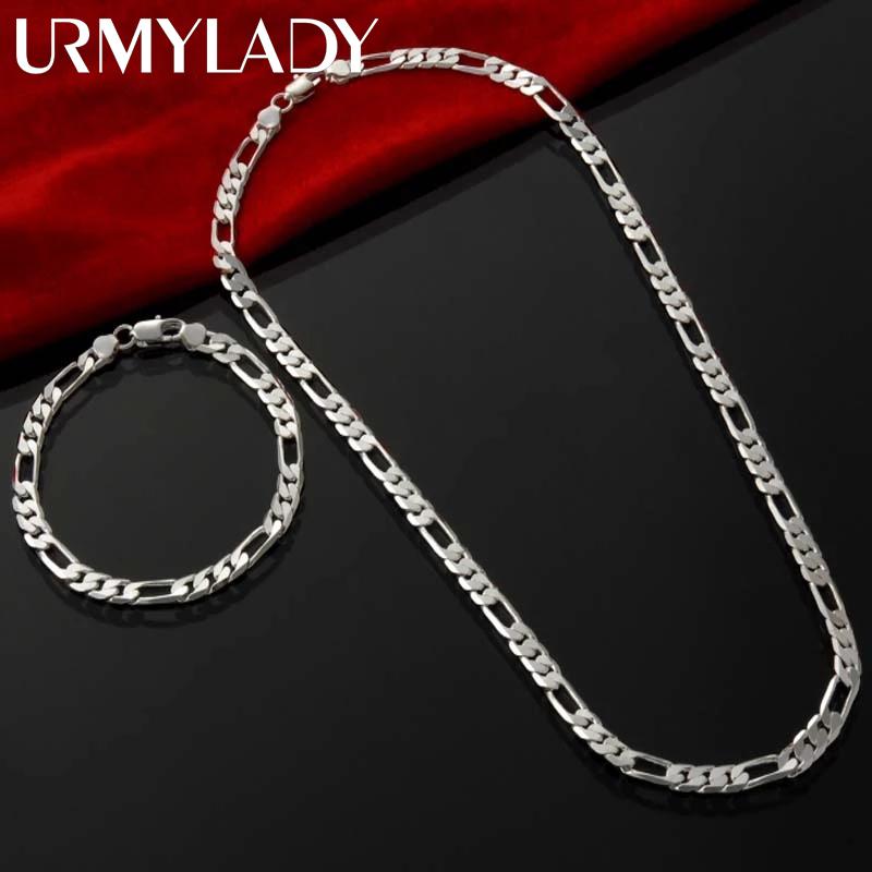 Edle neue kommen 925 Sterling Silber 4MM Kette für Männer Frauen Armband Halskette Schmuck-Set Dame Christma Geschenke Charms Hochzeit 65cm and 20cm