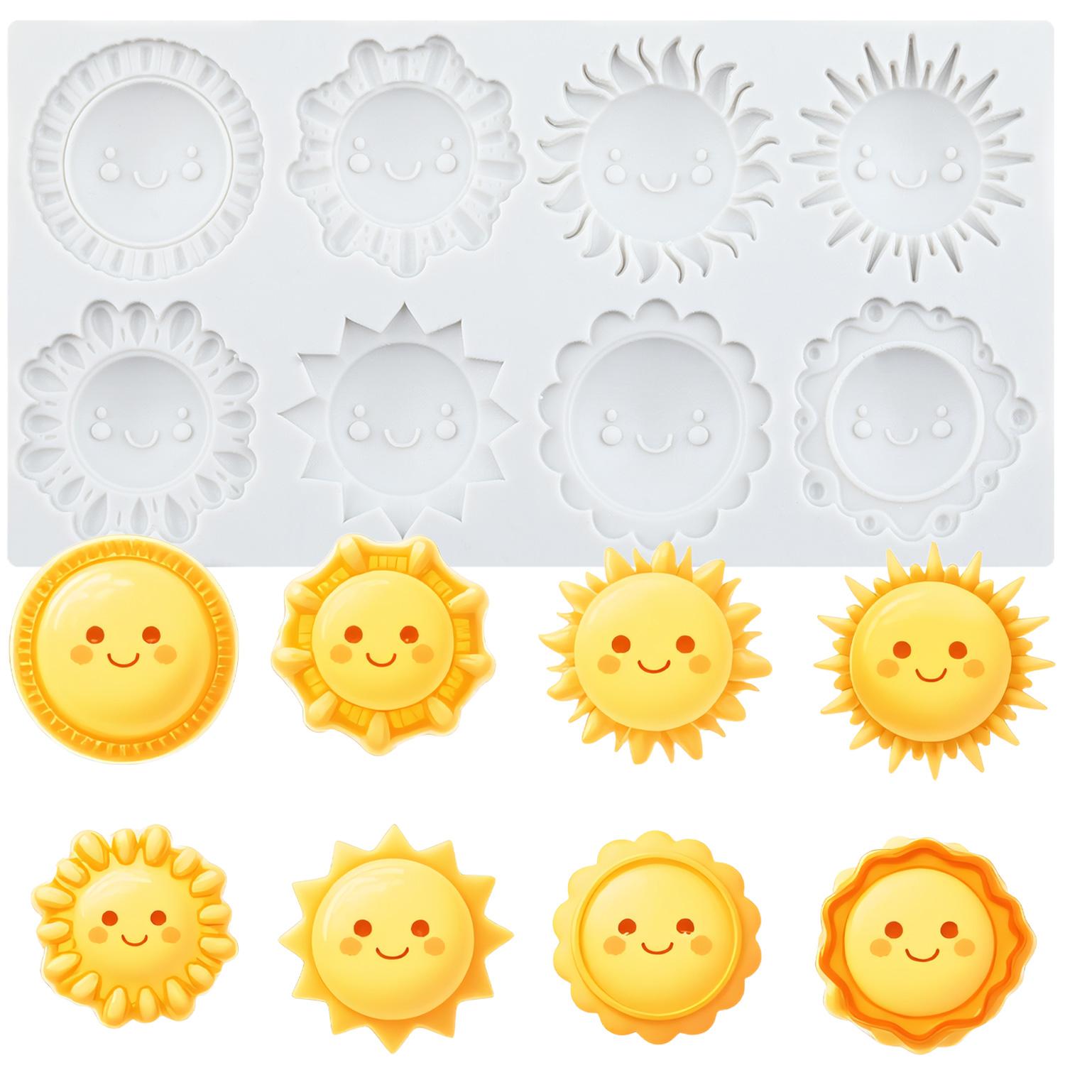 Sonne Silikonform Sonnengesicht Fondantformen Kuchen Dekorationswerkzeuge Cupcake Topper Süßigkeiten Harz Ton Schokolade Gumpaste Form graue