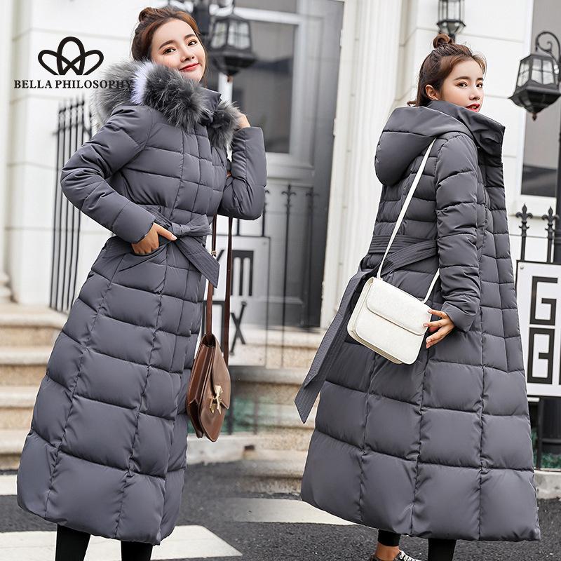 Damen-Winterjacke im koreanischen Stil, lange, über dem Knie liegende, mit Baumwolle gefütterte Jacke. Damen-Jacke mit großem Wollkragen, schmale Passform, verdickte, mit Baumwolle gefütterte Jacke für Damen M grau