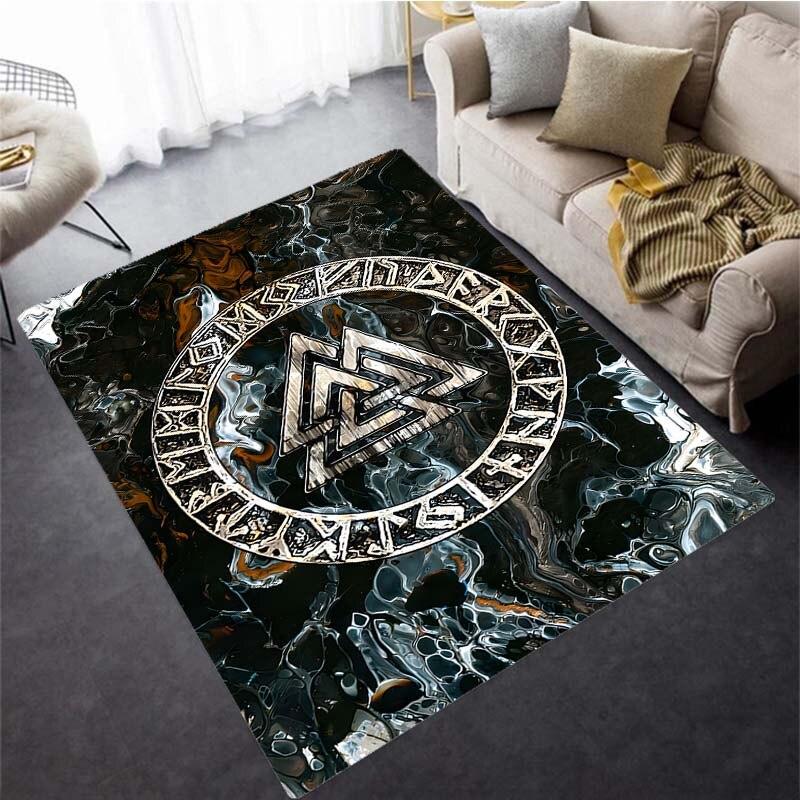 Rechteckiger Teppich mit Wikinger-Logo, nordische Mythologie, Symbole, Schlafzimmer, Wohnzimmer, Teppich für Heimdekoration, Fußmatten, Teppich 80cm x 140cm