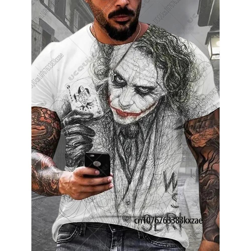 Sommer Neue DC Comic Joker Print T-Shirts Klassische Vintage Joker 3D T-Shirts Lässige Rundhals Kurzarm T-Shirts Herrenbekleidung 4XL gray