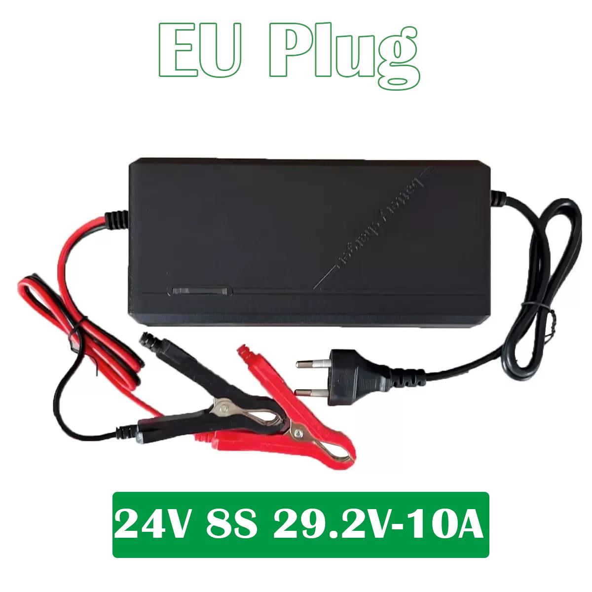 LiFePo4 Ladegerät 12V 24V 5A 10A Autobatterie-Ladegerät 110-220V Intelligentes Batterieladegerät 14.6V 29.2V Schnellladegerät Für Auto Schnellladung Mit Krokodilklemme 29.2V 10A schwarz
