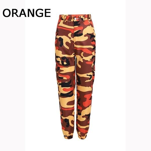 Damen High Waist Slim Cargo Camouflage Hose Plus Size Lose Hip Hop Hose Outdoor Sport Jogging Hose S-3XL M orange