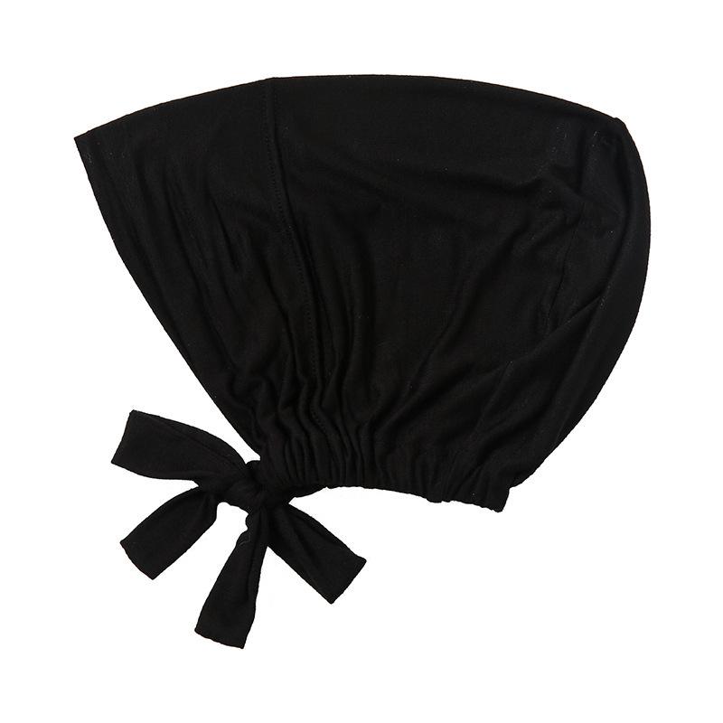 Modalisierte Baumwolle Mercerisiert Elastischer Kordelzug Basecap Einfarbig Damen Hijab schwarz