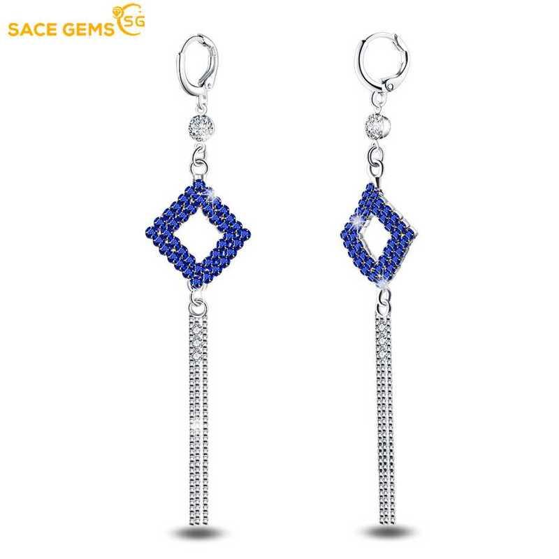 SACE GEMS Klassische Kupferlegierung Lange Quasten Zirkon Ohrringe für Frauen Hochzeit Party Geschenke blau