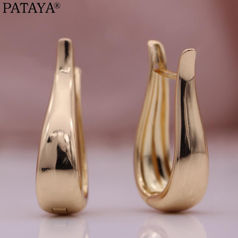 PATAYA Glänzende einzigartige lange baumelnde U-Stil Ohrringe Roségold Farbe Frauen große Ohrringe Party Hyperbole einfache Ohrringe