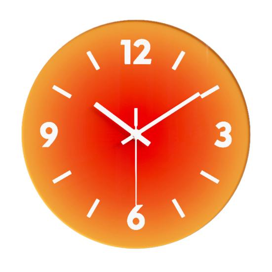 Wanduhr, batteriebetrieben, 30,5 cm, gehärtetes Glas, leise, Quarz, tickt nicht, modern, schlicht, dekorative Wanduhr, Heimdekoration A orange